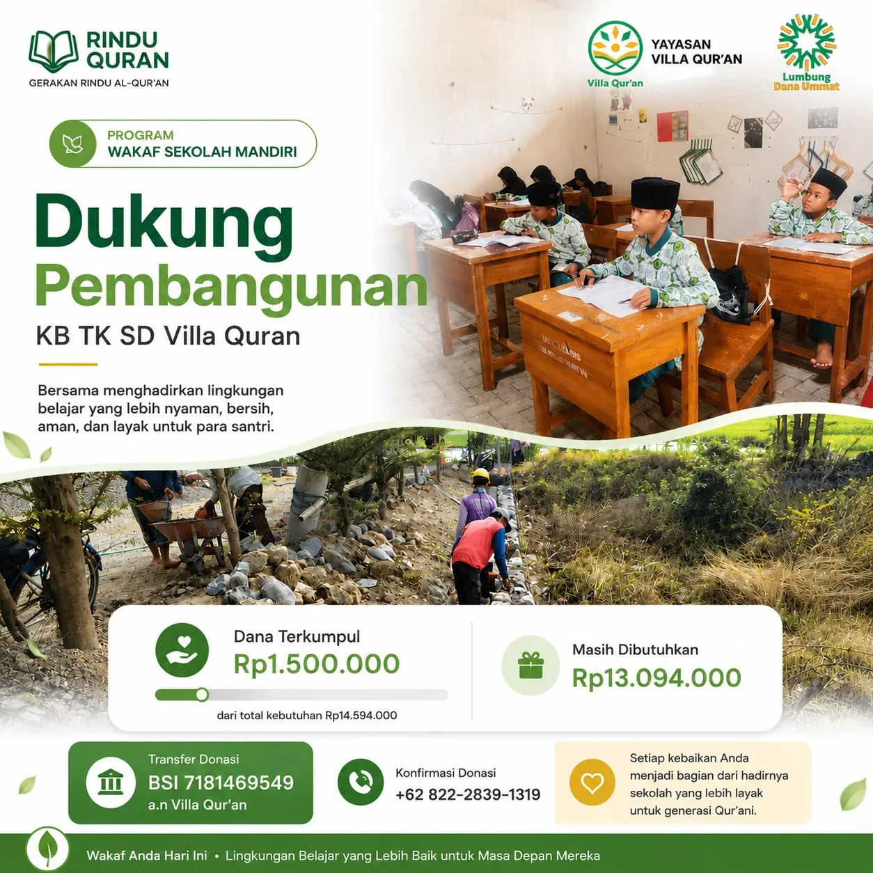 Yuk, ikut membangun tempat belajar yang akan terus melahirkan generasi Qur'ani