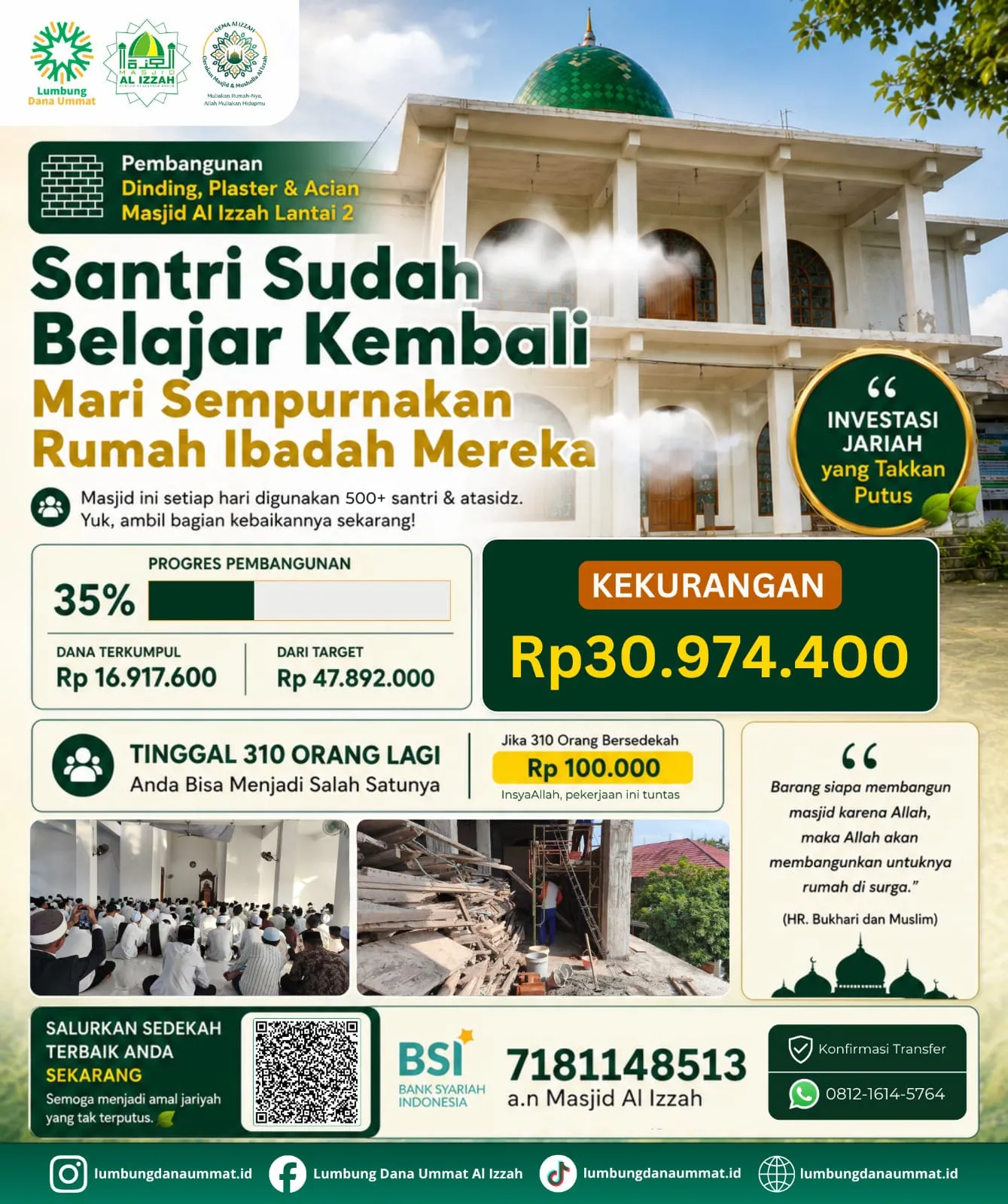 Alhamdulillah, masjid kita kembali ramai oleh lantunan  ayat suci dari para santri penghafal Qur'an